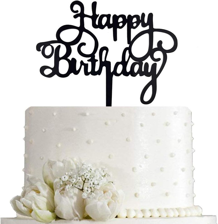 Happy Birthday Cake Topper for Birthday Party Decorations - Black Acrylic