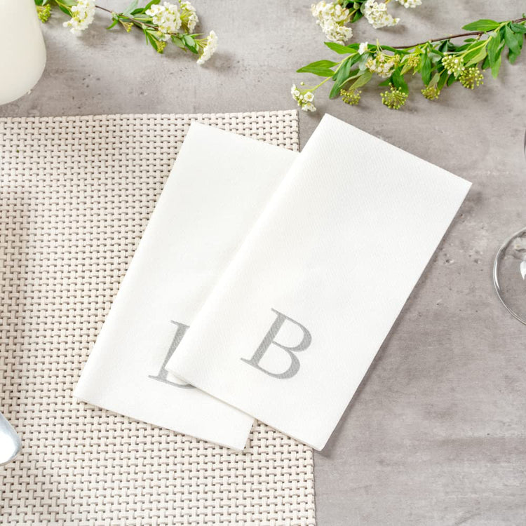 Paper Rectangle Silver Letter B Linen (50 Count)