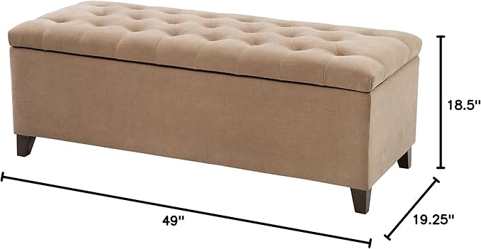 Madison Park Entryway Accent Bench for Living Room Flip Top Storage Chest, Shandra Tufted Top Upholstered Storage Bench End of Bed for Bedroom Furniture, Indoor Seating, 49"Wide, Sand