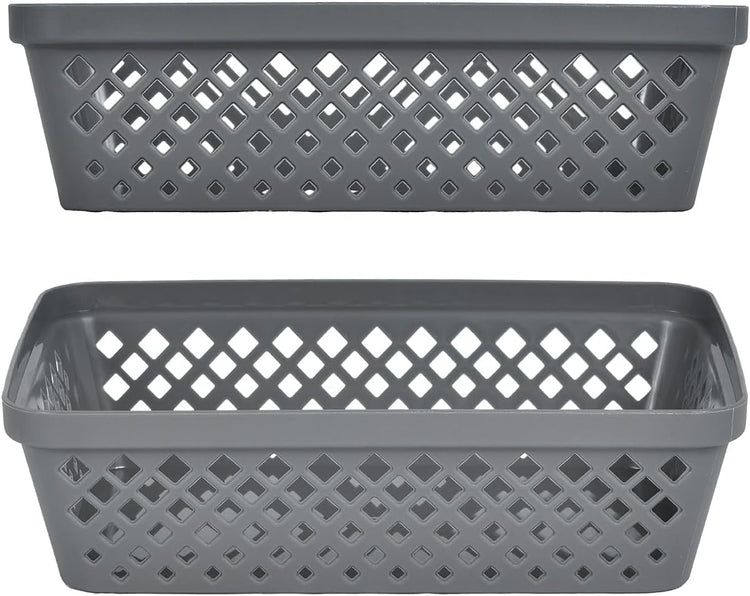 Glad Plastic Storage Basket Set - Multipurpose Drawer Trays, Kitchen Pantry Containers, and Bathroom Bins - 6 Pack Medium Organizers, Grey