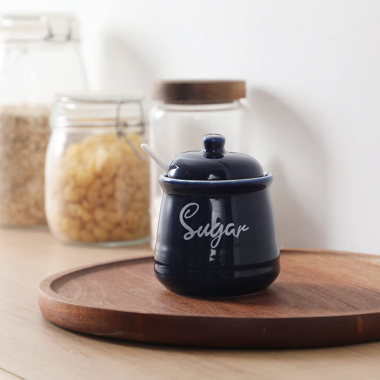 Farmhouse Porcelain Sugar Bowl with Lid and Spoon 12oz
