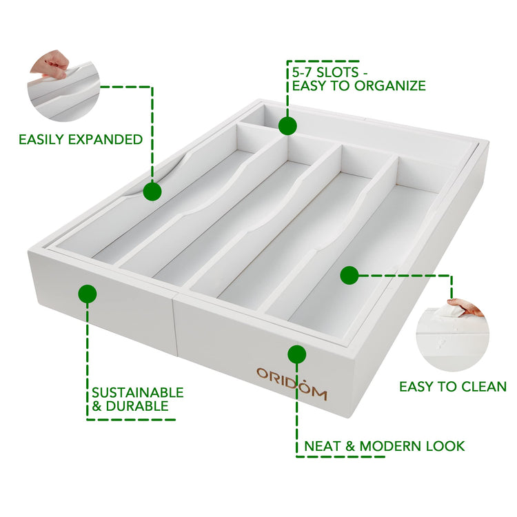 Expandable Bamboo Kitchen Drawer Organizer for Cutlery and Utensils