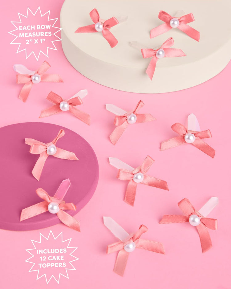 Mini Pink Bow + Pearl Cake Toppers
