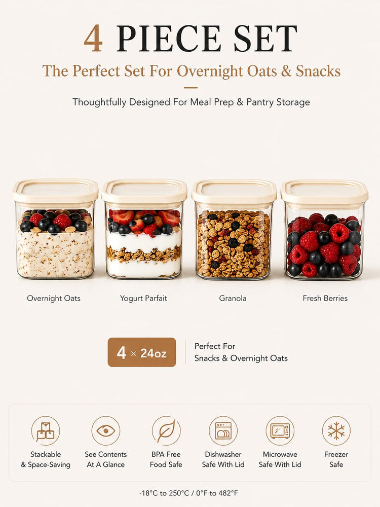 Small Glass Food Storage Containers with Glass Lids 4 pcs 24fl.oz (4 Count)
