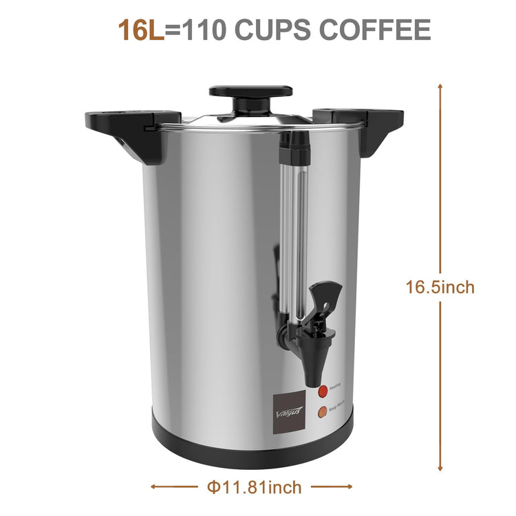 Commercial Stainless Steel Coffee Urn 110 Cup 16L Coffee Maker (110 Count)