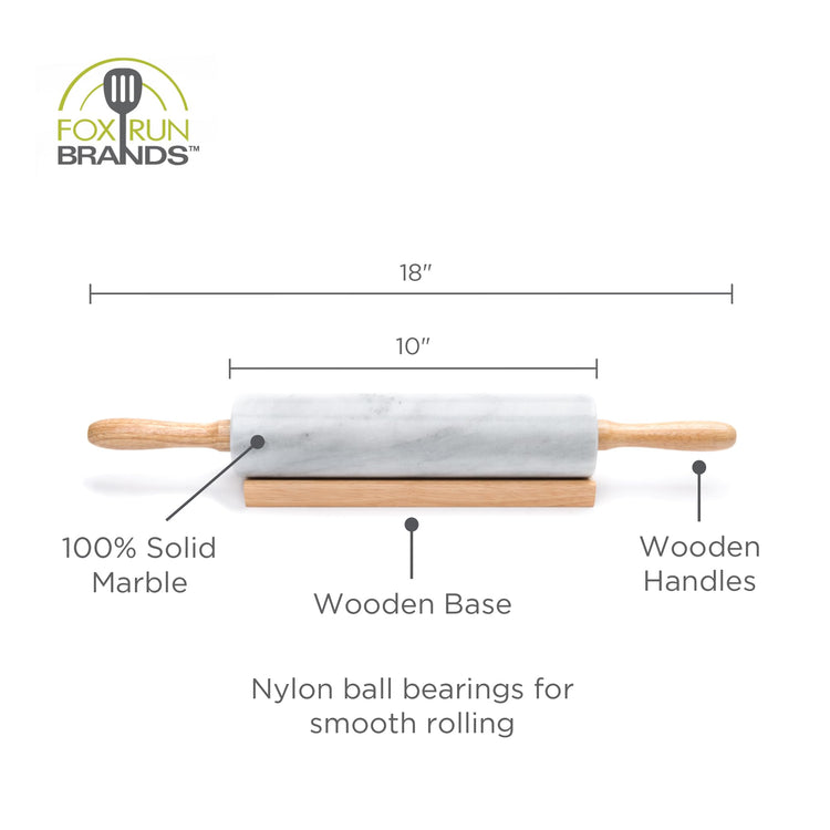Polished Marble Rolling Pin with Wooden Cradle