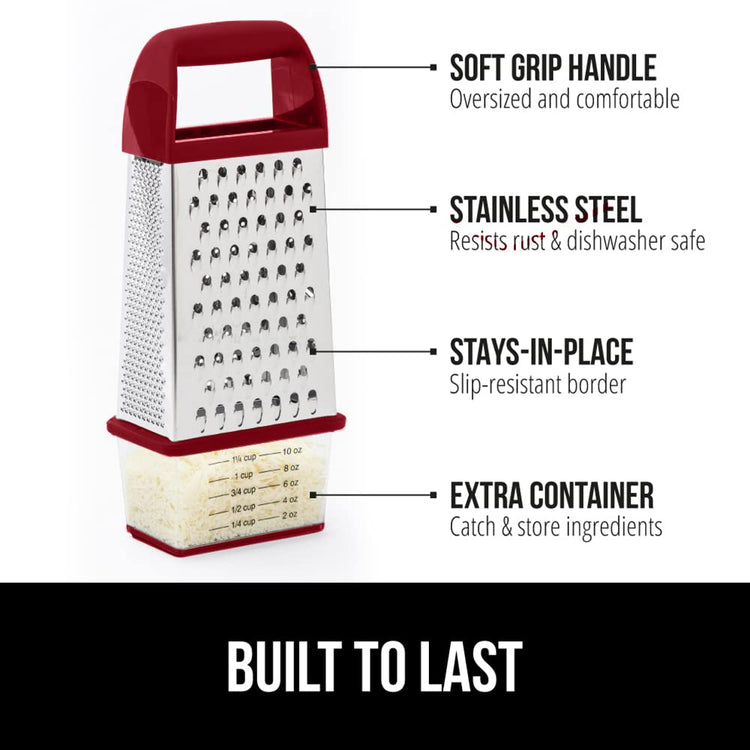 XL 4 Sided Stainless Steel Cheese Grater With Measurement Container