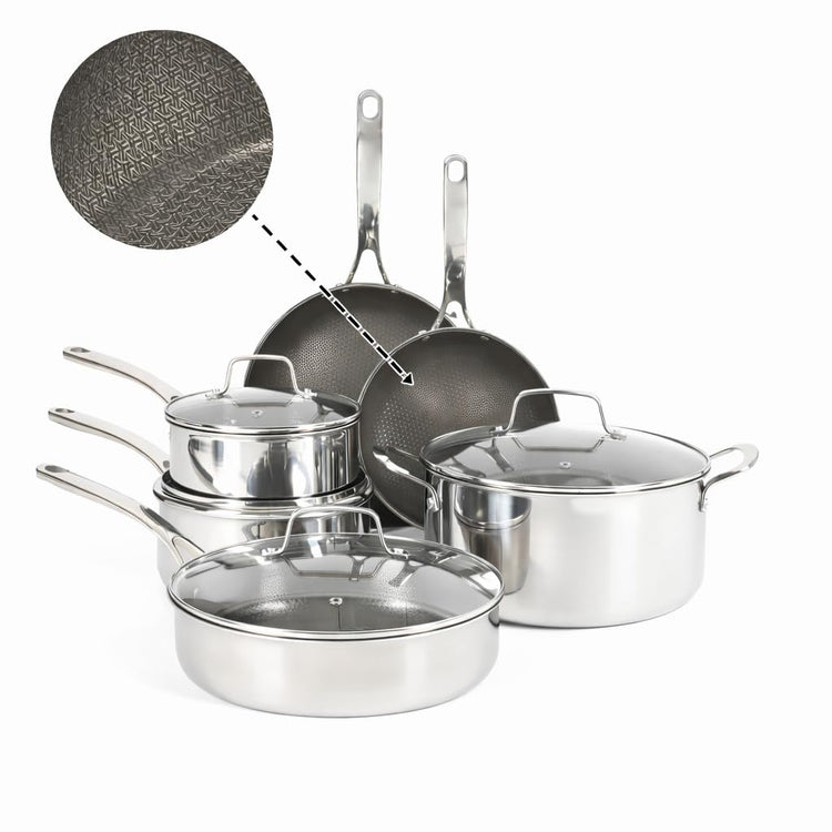 Badgley Hybrid Nonstick 10 Piece TriPly Stainless Steel Pots and Pans Non (10 Count)