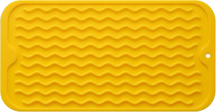 Silicone Dish Drying Mat for Multiple Usage,Easy clean,Eco-friendly,Heat-resistant Silicone Mat for Kitchen Counter or Sink,Refrigerator or Drawer Liner Yellow S 12 inches x 6 inches