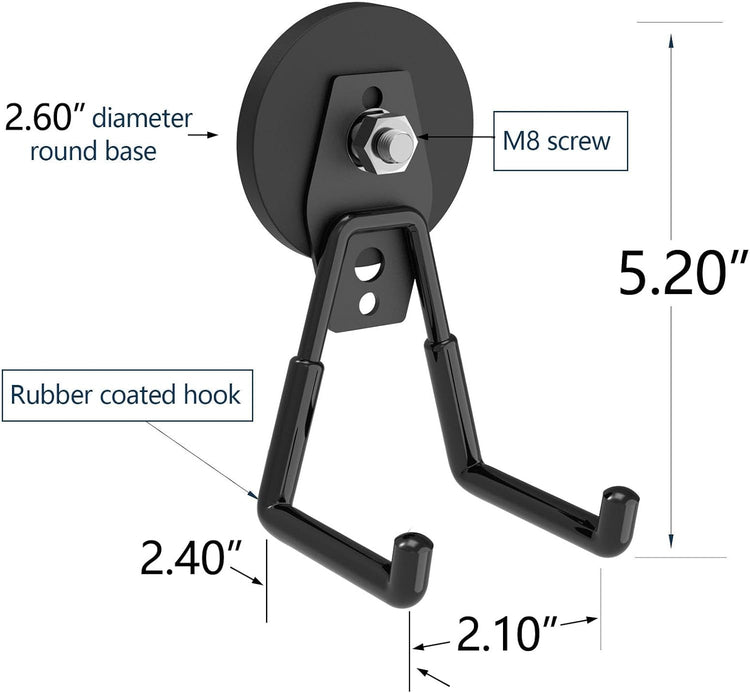 Heavy Duty Magnetic Hooks with 2.60" D Super Strong Round Magnetic Base- 2Pack, Strong Large Magnet Hook, Magnetic Storage Hooks for Power Drill,Garden Tools,Hose,Pegboard,Garage,Workshop