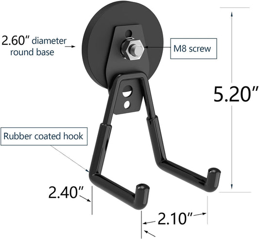 Heavy Duty Jumbo Pack Magnetic Hooks, Anti-Slide Magnet Garage Hanger, Garage Hook, Super Strong Magnetic Mounting for Garden Tools, Hose, Power Drill, Steel Pegboard, Workshop (8 Pack)