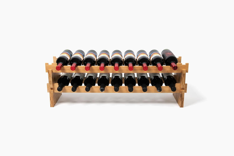 Stackable Bamboo Wine Rack for 72 Bottle, 8-Tier and Sturdy, Free Standing, Modular Wine Storage, Wine Bottle Storage for Cellar, Kitchen and Dining Room (18 Bottle)