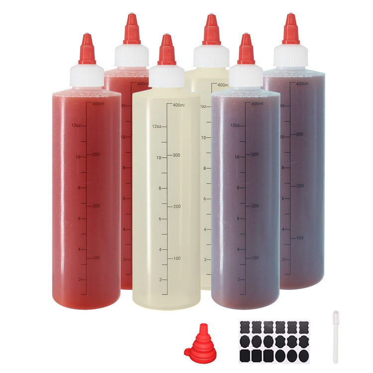 6 Pack 12 oz Graduated Plastic Squeeze Squirt Condiment Bottles (6 Count)
