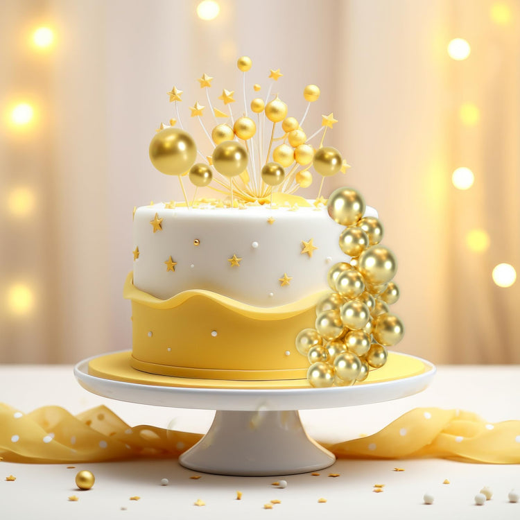 48 Pcs Gold Balls Cake Topper Decorations Balloon Cupcake Toppers Foam Cake Topper Balls Cake Balls Decorations for Birthday Party Wedding Anniversary Cake Decorating (48 Count)