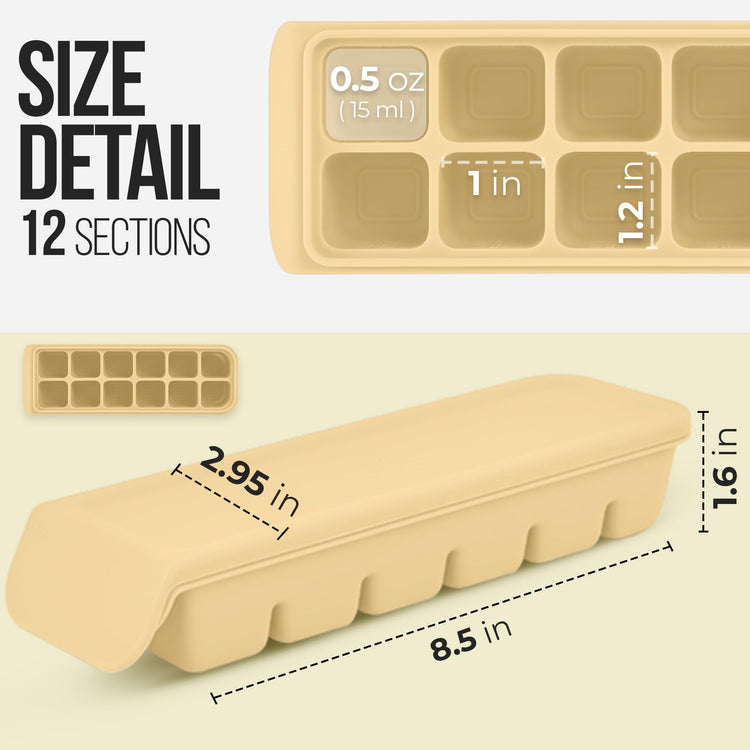 0.7 oz 12 Sections Silicone Ice Cube Freezer Tray with Lid