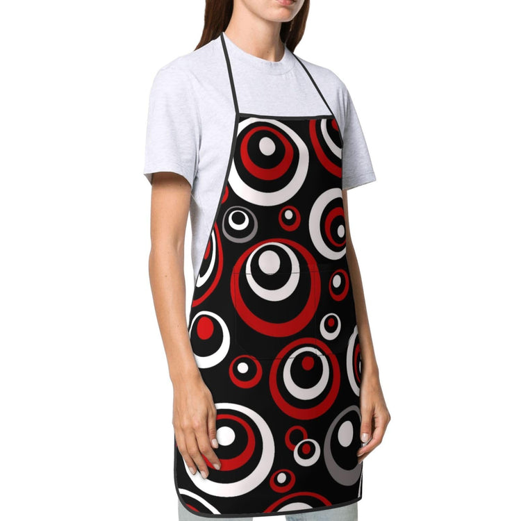 Retro Red Black Geometric Circle Aprons