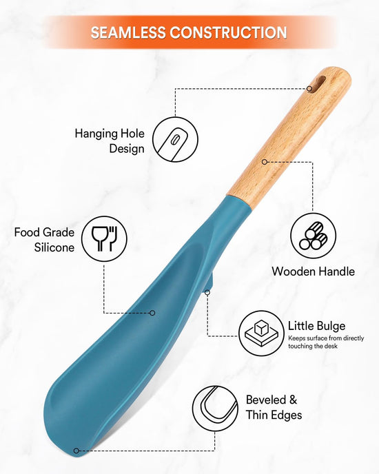 Cooking Spoon and Rice Scooper for Nonstick Cookwares, Great for Cooking and Serving Sturdy BPA-Free Matte Silicone, Wood Handle Spoon for Mixing, Scoop, and Scrape, Turquoise - Nestoria
