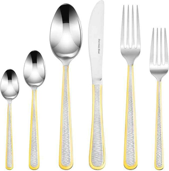 Venezia Collection Gold Flatware Serving Set for 12, 75-Pc Luxury Dining Silverware Cutlery Service, 24 Kt 18/10 Premium Surgical Stainless Steel Hostess Set in a Wooden Storage Case Chest