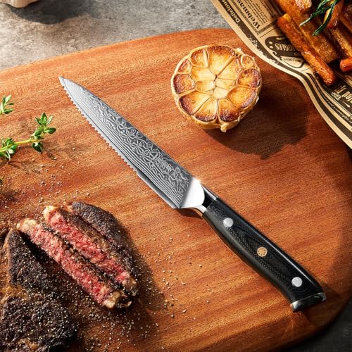 Senken 4 Piece Damascus Steak Knife Set with Full (4 Count)