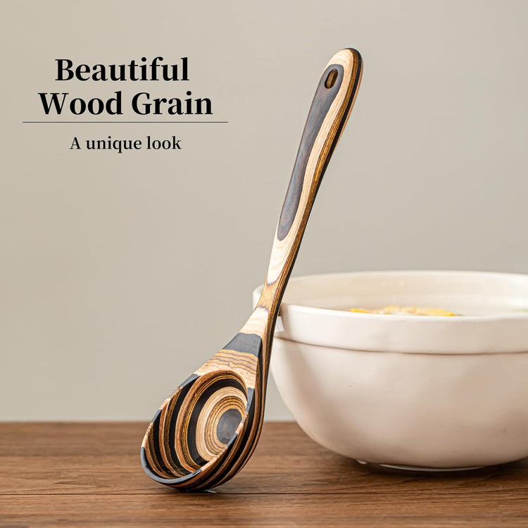 Gudamaye Pakkawood Deep Soup Ladles, 10.6 inch Big Wooden Ladle for Cooking, Wooden Kitchen Utensils Set