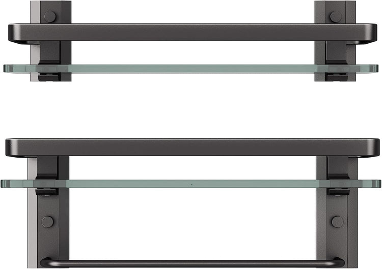 Danpoo Bathroom Shelves Wall Mounted, Clear Tempered Glass Shelf with Towel Bar, Hand Towel Holder(Matte Black)