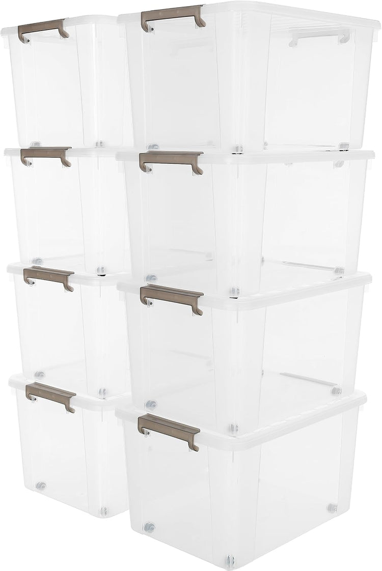 Citylife 69 QT Plastic Storage Bins with Latching Lids Stackable Storage Containers for Organizing Large Clear Storage Box for Garage, Closet, Kitchen, 8 Packs