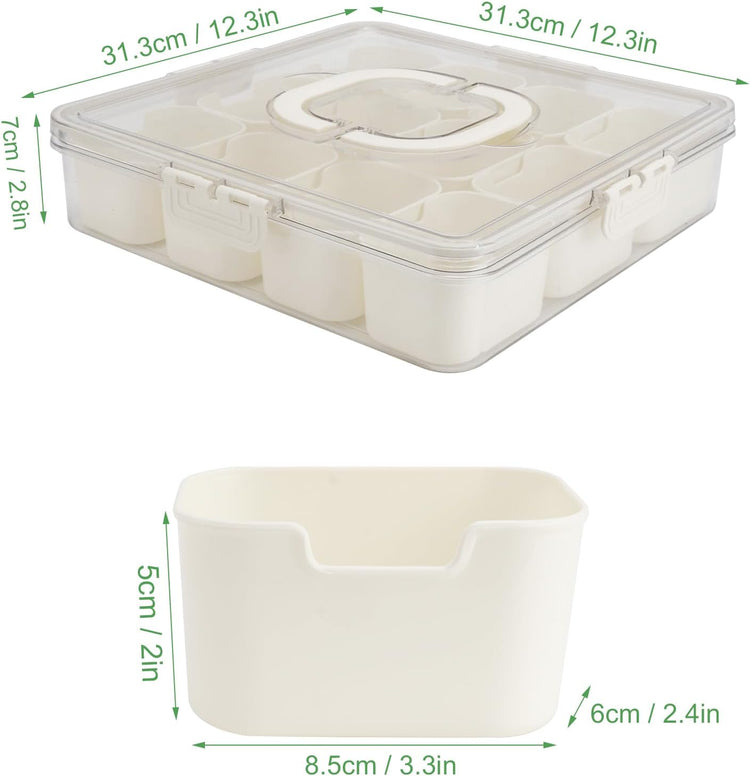 Divided Serving Tray with Lid and Handle, Portable Snack Box, 12 Compartments Veggie Fruit Tray, Charcuterie Platter Snackle Box Container for Party, Snacks, Picnic, LARGER SIZE