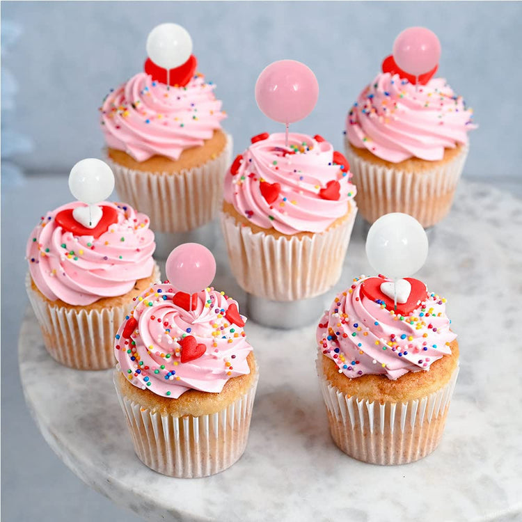 27 PCS Pink and White Ball Cake Topper Mini Balloons Cake Toppers Foam Ball Cupcake Toppers Happy Birthday Cake Insert Pick DIY for Anniversary Wedding Cake Decorations Baby Shower Party (27 Count)