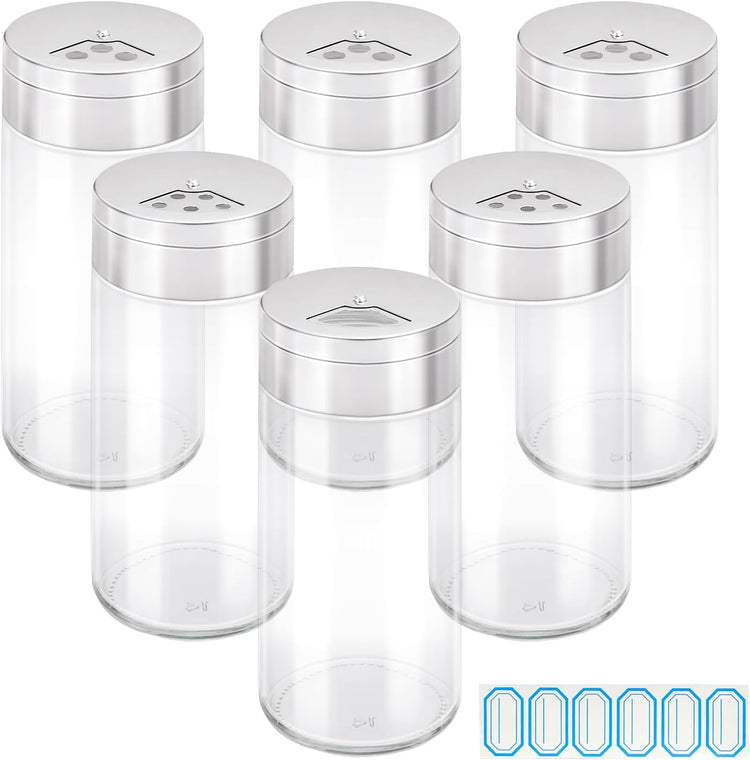 Segarty Spice Jar with Shaker Lids, 6 Pack 6 oz Spice Jars with Adjustable Pour Large Holes for Herbs Grains, Empty Glass Spices Bottles Seasoning Containers Salt Pepper Shakers
