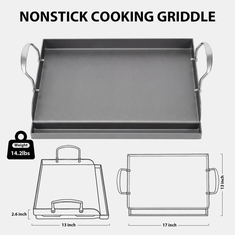 17 x 13 Nonstick Cast Iron Griddle for Gas Grill