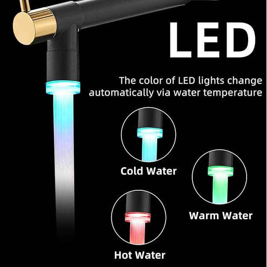 Fapully LED Kitchen Faucet with Pull Down Sprayer,Black&Gold Commercial Kitchen Faucet for Kitchen Sink