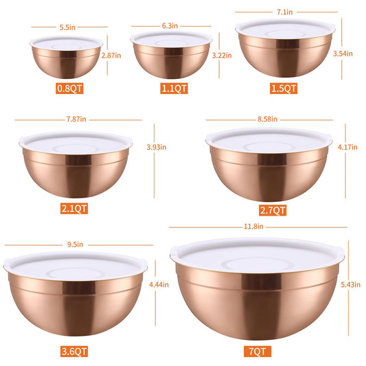 Rose Gold Mixing Bowls with Lids Set of 7