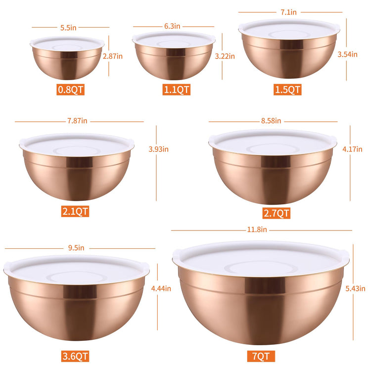 Rose Gold Mixing Bowls with Lids Set of 7