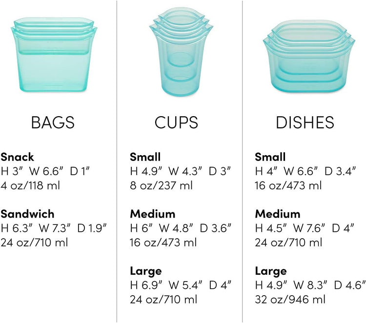 Zip Top Reusable Food Storage Bags | Full Set of 8 [Gray] | Silicone Meal Prep Container | Microwave, Dishwasher and Freezer Safe | Made in the USA