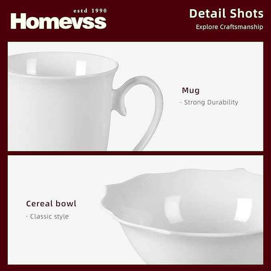 HomeVss, New Bone China Dinnerware Set, Embossed Lotus Design, 20pc Set
