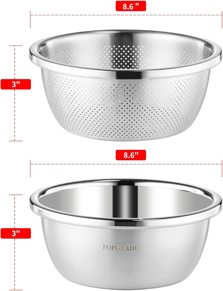 304 Stainless Steel Colander 2QT Microporous Colander & Mixing Bowl for Kitchen Cooking