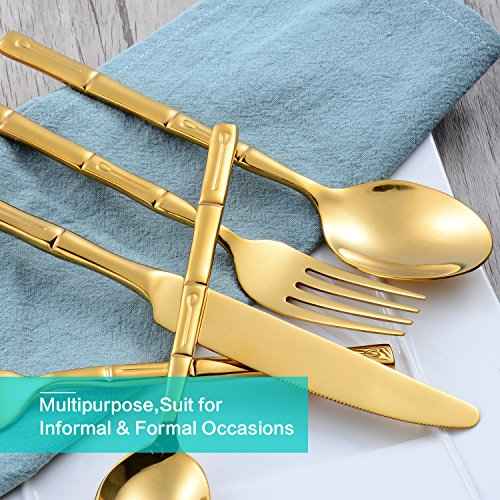 Gold Silverware Set Bamboo Pattern 30 (30 Count)