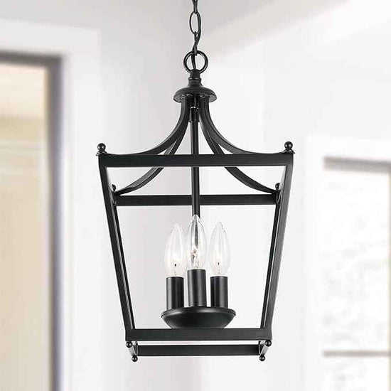 Capital Lighting 4036MB Stanton Geometric Metal Open Frame Lantern Foyer Pendant, 3-Light 180 Total Watts, 17" H x 10" W, Matte Black