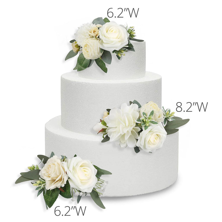 3Pcs Pre made Cake Flowers Toppers White Green Cake Decorations Wedding Cake Decorating Flowers Decor Birthday Baptism Party Cake Topper (3 Count)