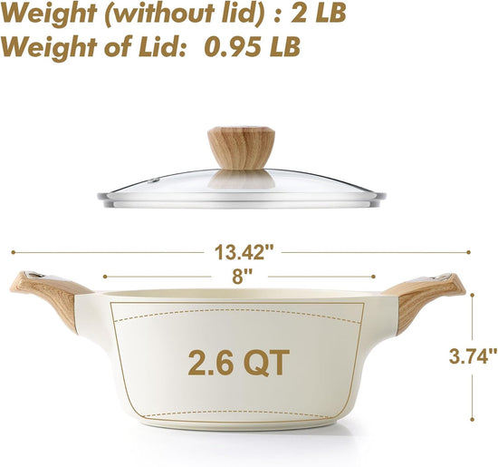 SENSARTE Ceramic Nonstick Stock Pot with Lid, 2.6/4.5/6.6 QT Soup Pot Casserole Pot, Non-toxic Healthy Pasta Pot, Large Cooking Pot Stew Pot, Induction Compatible, PFOA PFAS PTFE Free, White - Nestoria
