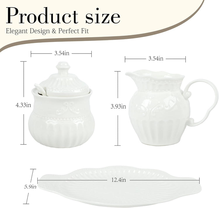 Ceramic Sugar and Creamer Set, Cream Pitcher Sugar Bowl with Lid and Spoon, Sugar and Creamer Container for Coffee Bar (4)