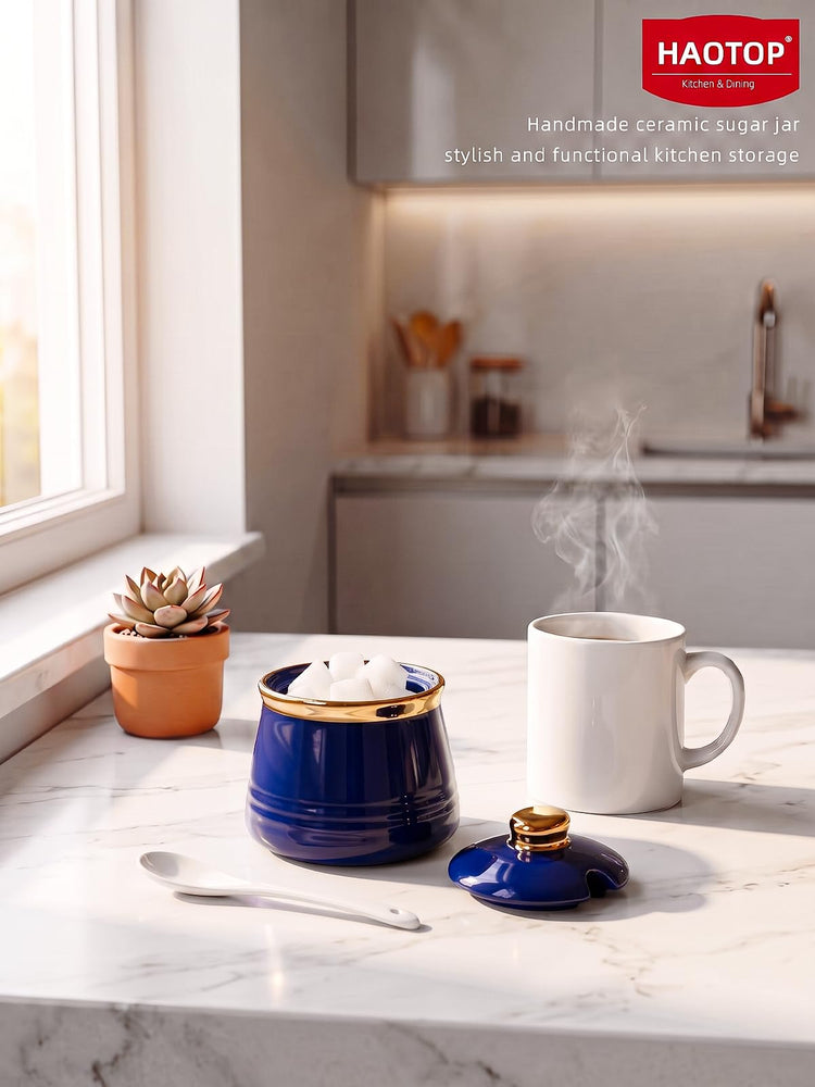 12oz Ceramic Sugar Bowl with Lid and Spoon