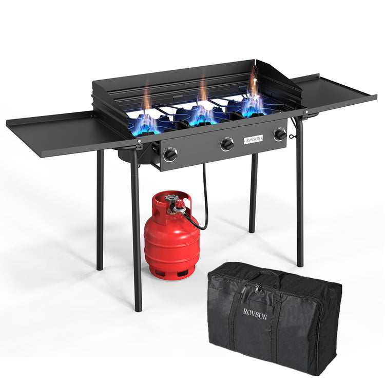 3 Burner Propane Gas Stove with Side Shelf & Carrying Bag