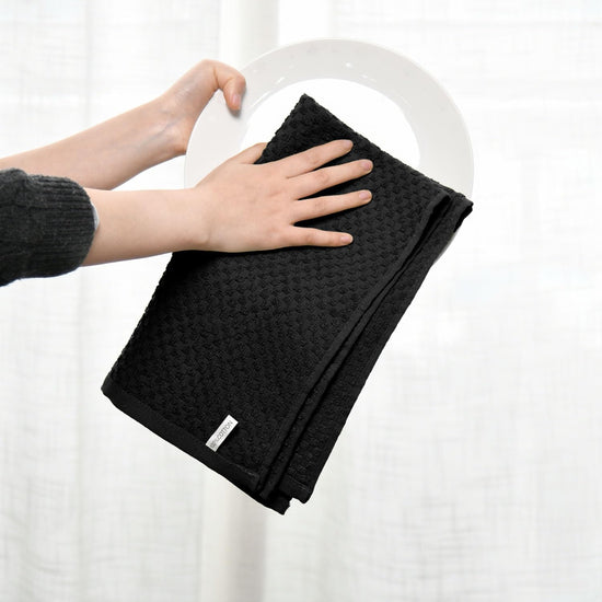 Artoid Mode Ring Spun Cotton Black Dishcloth Kitchen Towels, 12x12 Inch Ultra Soft Absorbent Quick Drying Household Cleaning Kitchen Rags Set of 6 - Nestoria