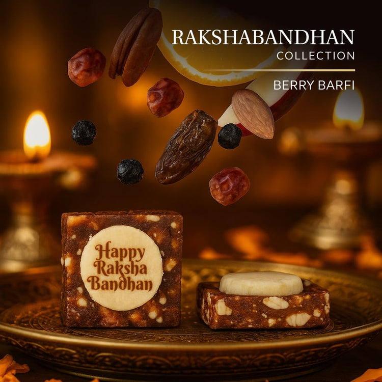 Laumière Gourmet Fruits | Rakhi for Brother with Gift Set | Rakhi with Sweets | Raksha Bandhan Premium Dry Fruits & Nuts Box with 2 Rakhis & Roli Combo – Rakhi Hamper for Brother - No Added Sugar, Vegan, Halal