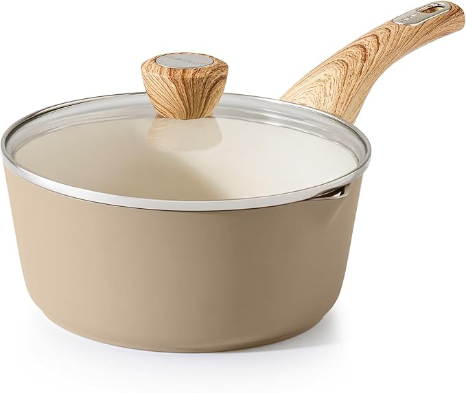 SENSARTE Ceramic Nonstick Sauce Pan with Lid, 2.5 Quart Saucepan with Double Spout, Large Cooking Pot, Non toxic Kitchen Sauce Pot, Non stick Saucier Pan, Induction Cookware, PFOA PTFE PFAS Free