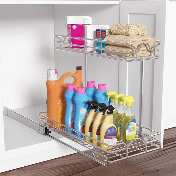 Under Sink Cabinet Organizer Two Tier Pull Out Shelf