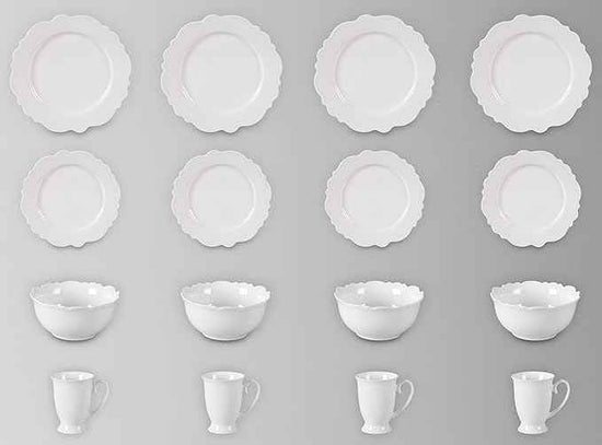 HomeVss, New Bone China Dinnerware Set, Embossed Winds, Service for 4-16pc Set