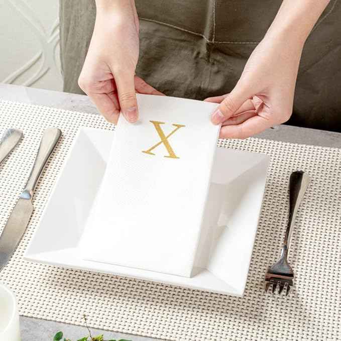 Luxenap 15.8 X 7.9 Inch Linen-Feel Guest Towels, 2000 Lettered Hand Towels - Gold Letter 'X', Sans Serif Font, White Paper Dinner Napkins, airlaid, For Restrooms And Tables - Restaurantware