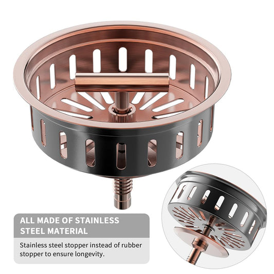 Copper Sink Drain 3.5 Inch Kitchen Sink Drain Assembly Stainless Steel Sink Strainer Sink Stopper Antique Copper Basket Strainer for 3